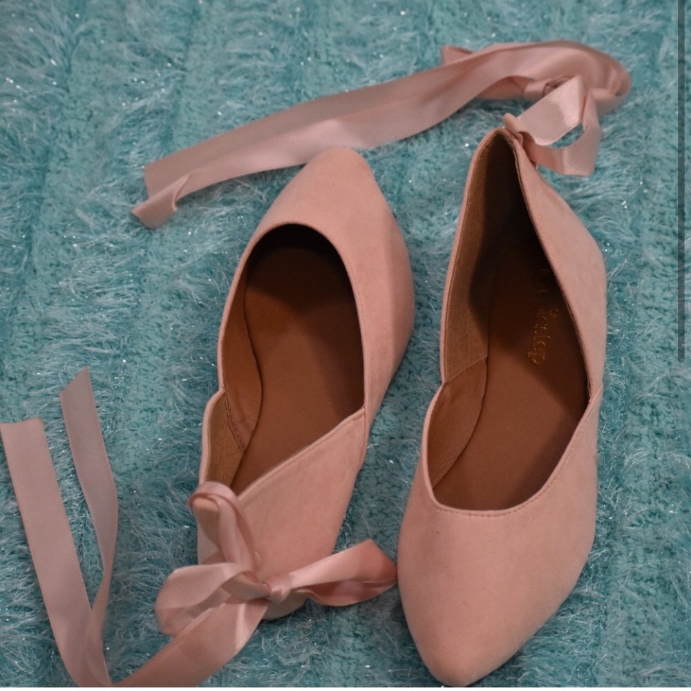 Baby Pink Lace Up Ballerina Flats